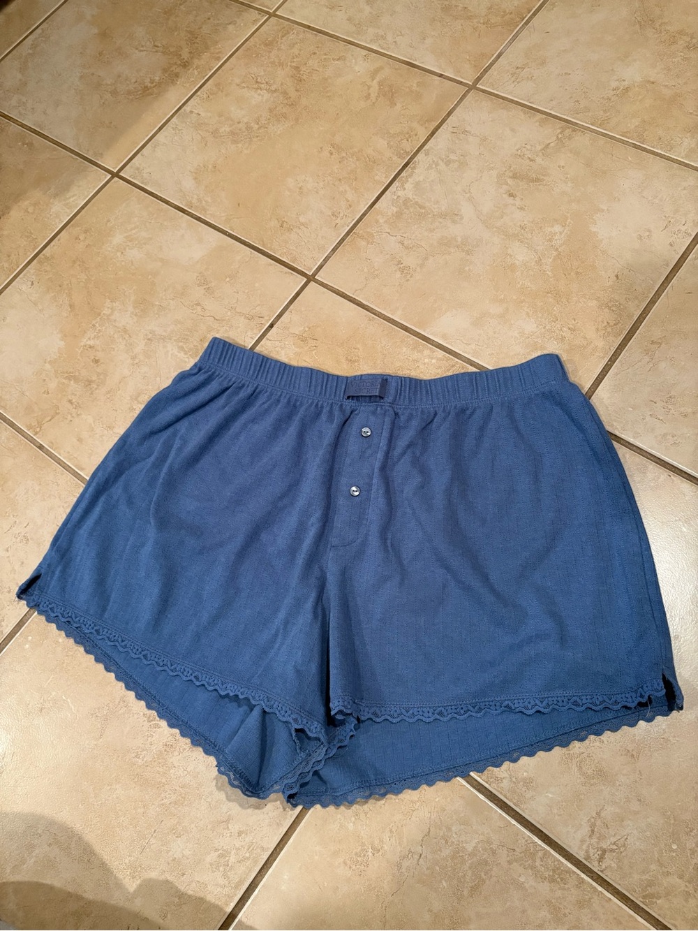 Victoria's Secret Blue Knit Lounge Shorts with Scalloped Trim